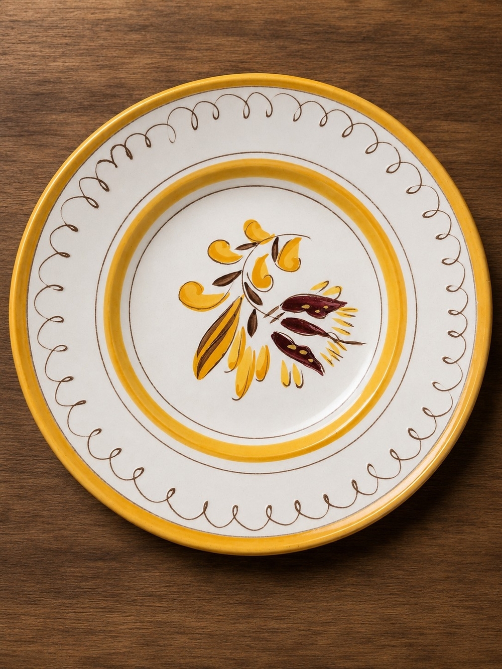 Stangl Art Pottery Floral Plate White/Yellow/Brown/Red Glossy Round Printed